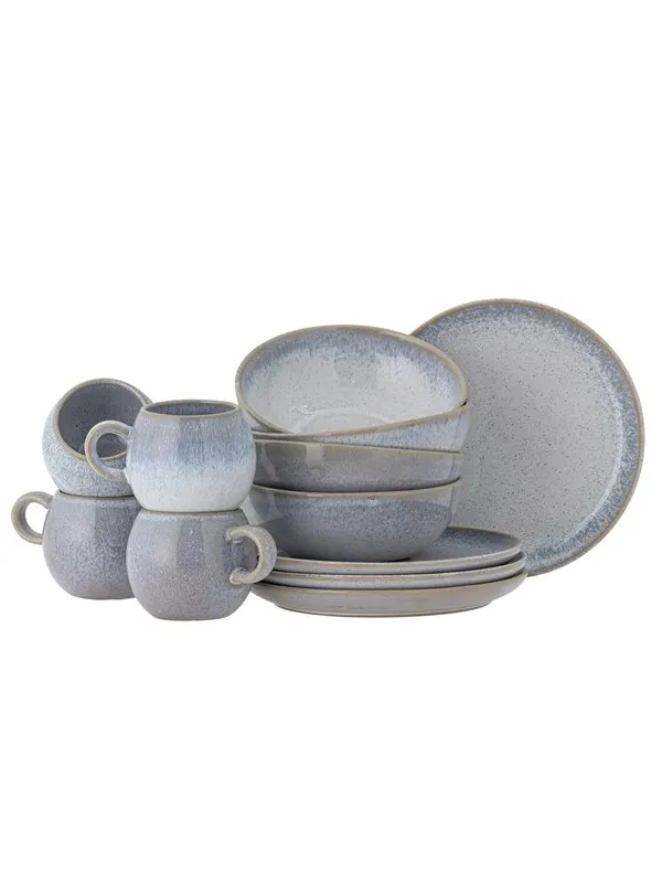 BLOOMINGVILLE Paula frukostset - blått stengods (set med 12)