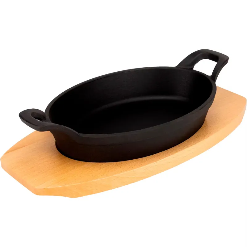 Mareld Oval gjutjärnspanna 22 cm, underlägg i trä