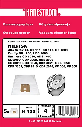 Dammsugarpåsar, syntet, 5st.
