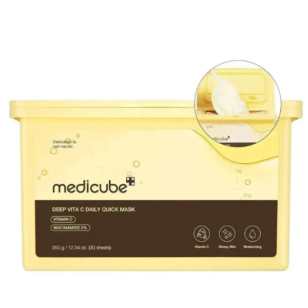 Medicube – Deep Vita C Daily Quick Mask, 30 st. – uppsättning med lystergivande ansiktsmasker i ark
