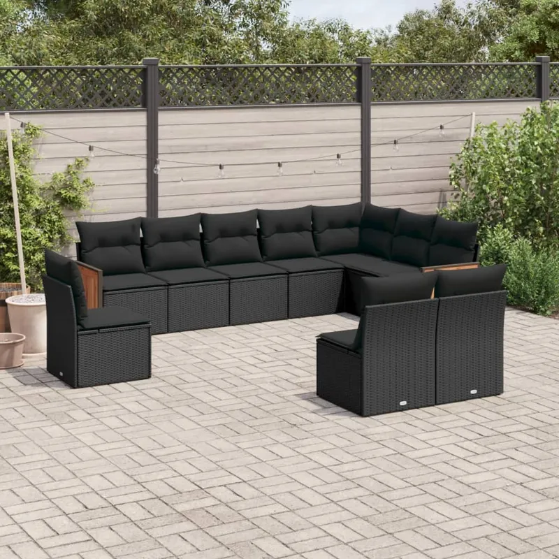 vidaXL Loungegrupp 10 delar med svarta dynor konstrotting (#7156)