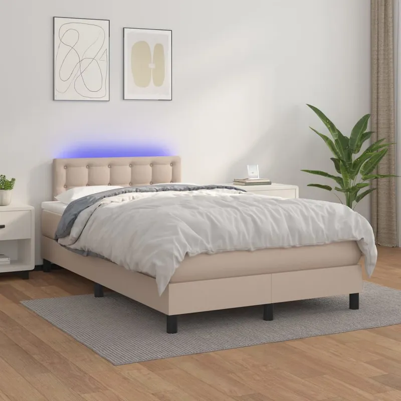 vidaXL Ramsäng med bäddmadrass & LED cappuccino 120×200 cm konstläder (#7429)
