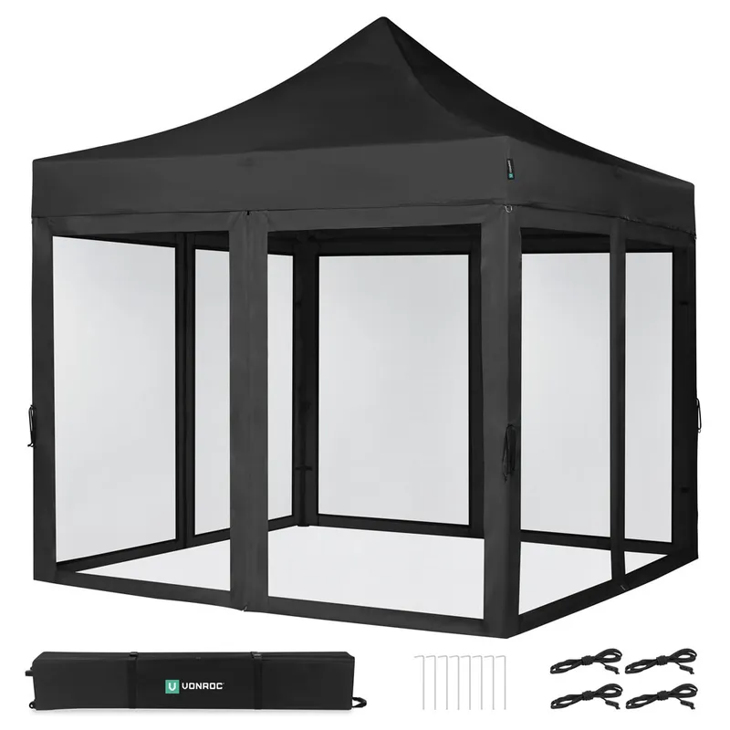 Easy-Up Partytält - 3×3 m | Set inkl. Myggnätsväggar - Svart