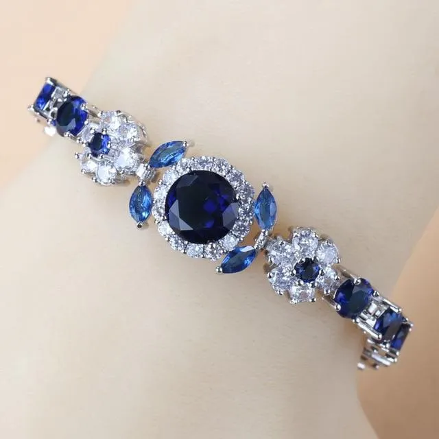 925 sterlingsølv sjarmarmbånd armbånd blå cubic zirconia 6-farger bryllupssmykker Justerbar lengde 18+3 cm 21cm Blå