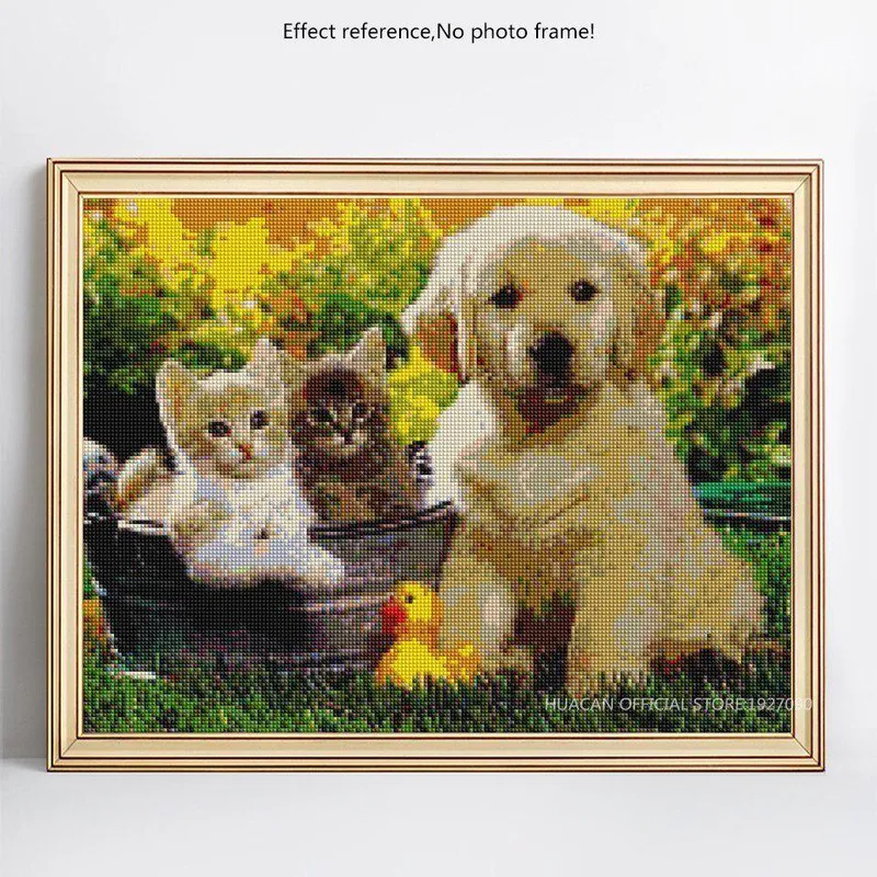 Diamantmålning Rhinestone Hund Och Katt Mosaik Diamantbroderi Korsstygn 20X30CM