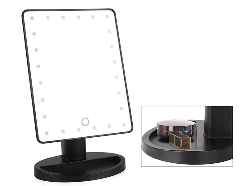 Roterbar sminkspegel med LED - Svart