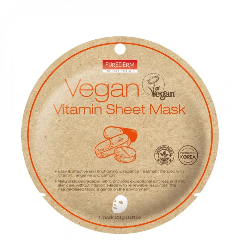 Purederm, Vegansk vitaminskönhetsmask, 1 arkmask, 23 g (0,81 oz)
