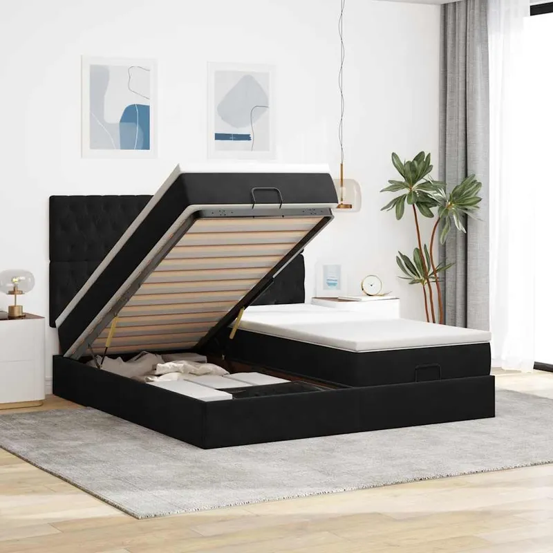 vidaXL Ottoman sängram med madrasser svart 200×200 cm sammet (#4344)