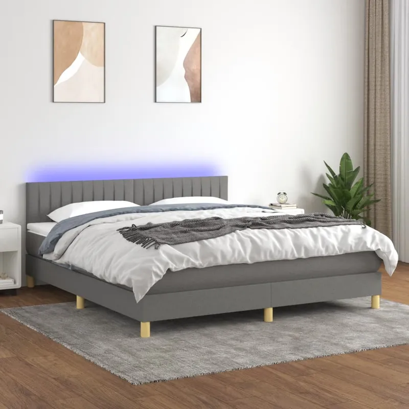 vidaXL Ramsäng med madrass & LED mörkgrå 180×200 cm tyg (#4183)