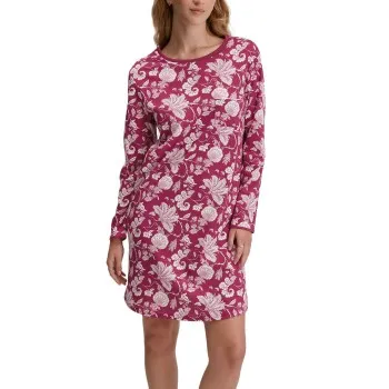 Calida Sweet Dreams Long Sleeve Nightdress Vinröd bomull Medium Dam