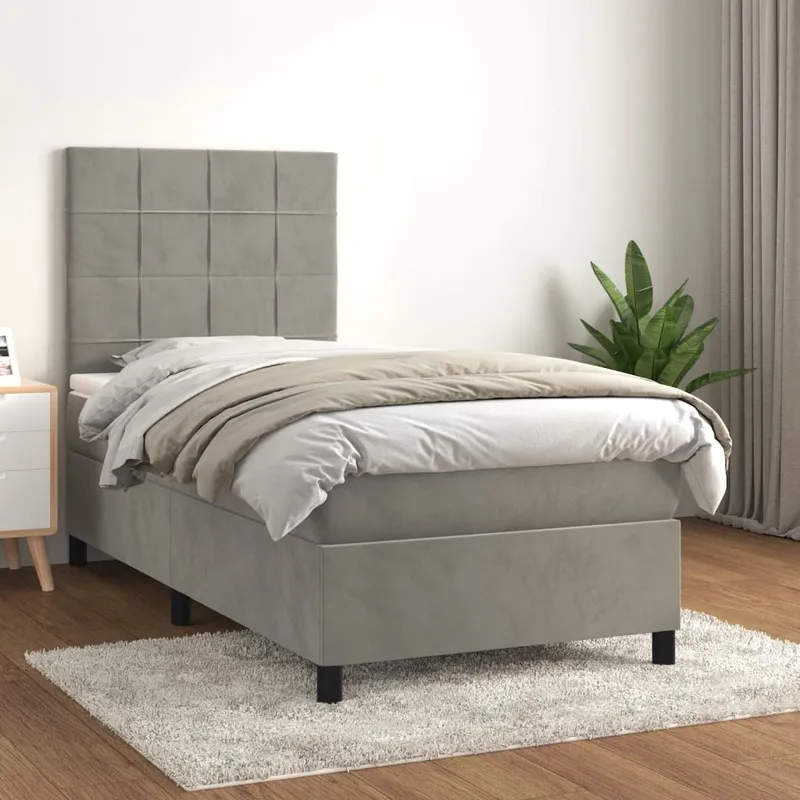vidaXL Ramsäng med madrass ljusgrå 90×200 cm sammet (#6659)