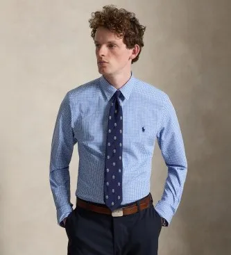 Polo Ralph Lauren för män. 710928254004 Slim fit skjorta i blå poplin med stretchpoplin (M), Casual, Bomull, Klassisk, Lång ärm