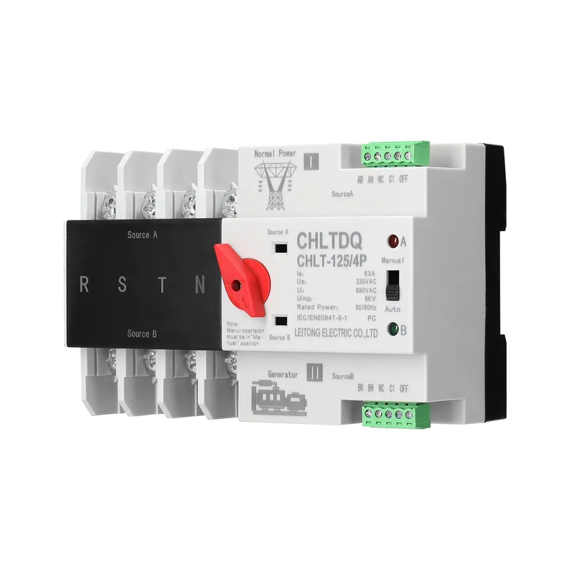 Kompakt automatisk överföringsomkopplare Elväljare Dubbla strömbrytare Solar Power Rail 4P-63A