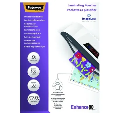 Fellowes A5 80 mikron genomskinliga lamineringsfickor - (100 st./förpackning)