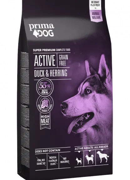 PrimaDog Dog Active Grain Free Anka och Strömming 1,5kg eller 10 KG