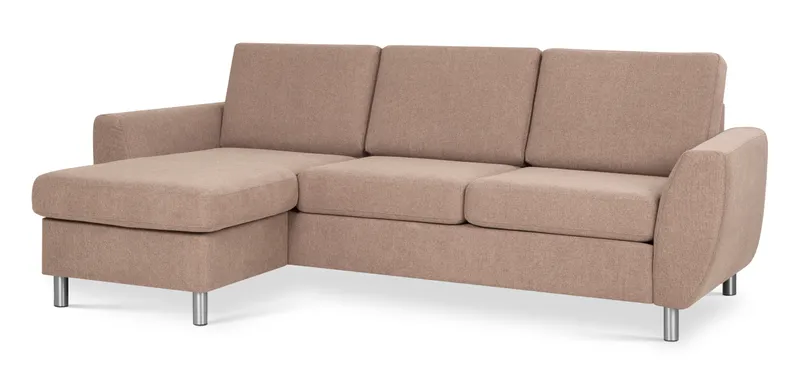 Wendy set 1 3D-soffa, med schäslong - antilop beige polyestertyg och borstad aluminium