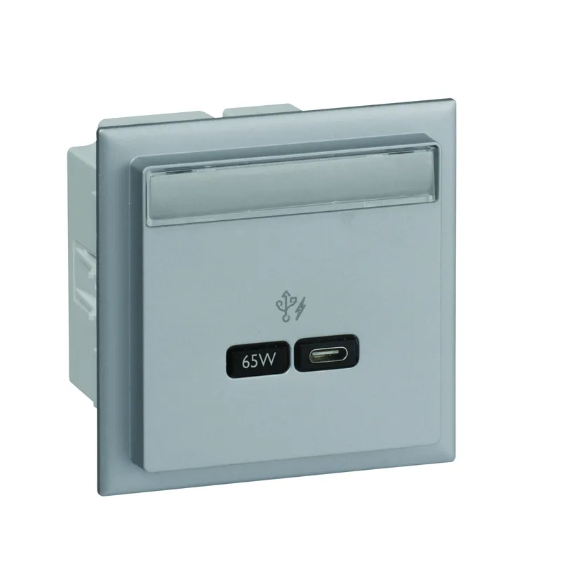 Schneider Electric Unica+ USB-laddare Typ C, 65W Aluminium