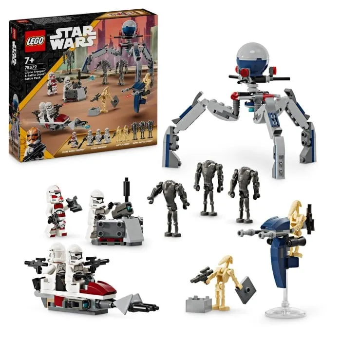 LEGO 75372 Star Wars Klonsoldater och Stridsdroider Stridspaket, leksak med speederbike och minifigur