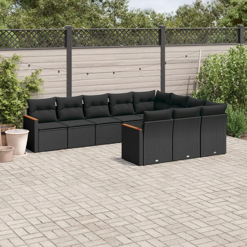 vidaXL Loungegrupp 10 delar med svarta dynor konstrotting (#3012)