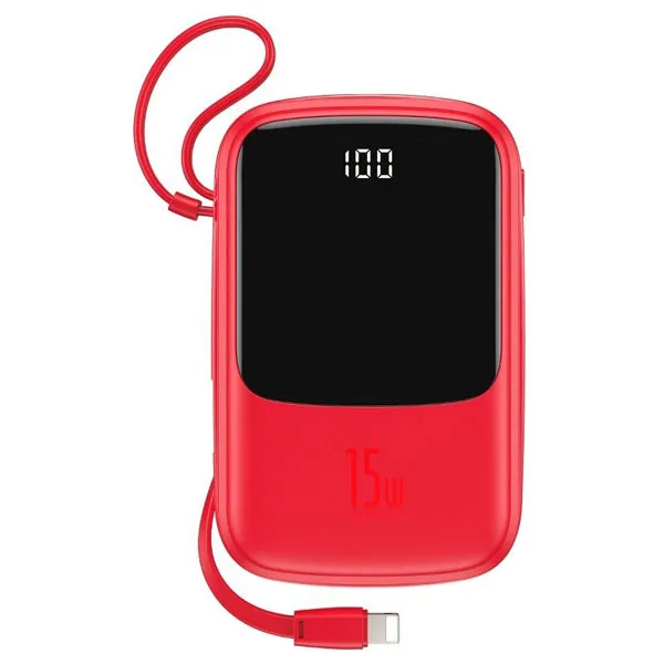 Q pow Digital Display 3A Powerbank med IP-kabel 10000mAh – Röd
