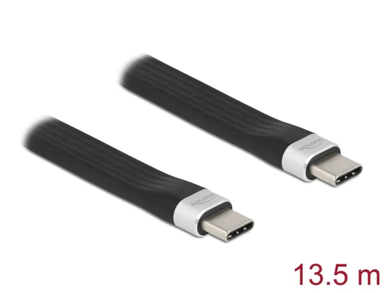 Delock USB-C till USB-C 10 GBps FOC platt bandkabel 13,5 cm PD 3A E-Marker