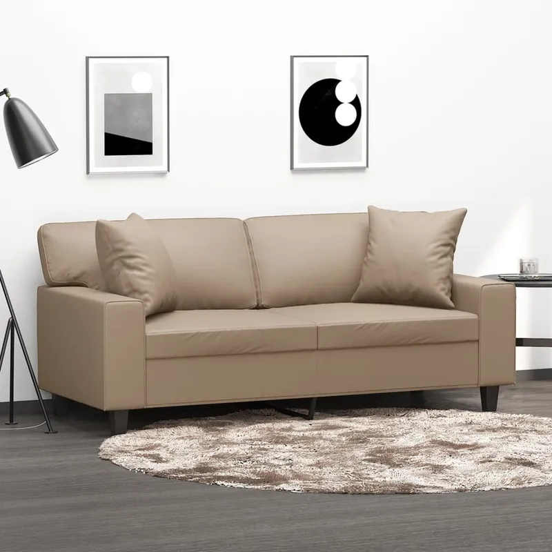 vidaXL 2-sits soffa med prydnadskuddar cappuccino 140 cm konstläder (#8378)