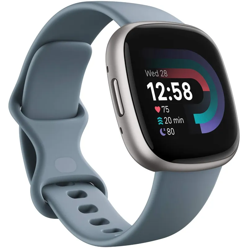 Fitbit Versa 4 - 40 mm - platina - smart klocka med band - waterfall blue - bandstorlek: S/L - Bluetooth, NFC