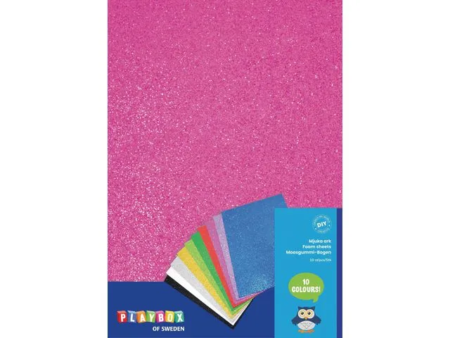 Dekorgummi Glitter A4 10 färger, Playbox