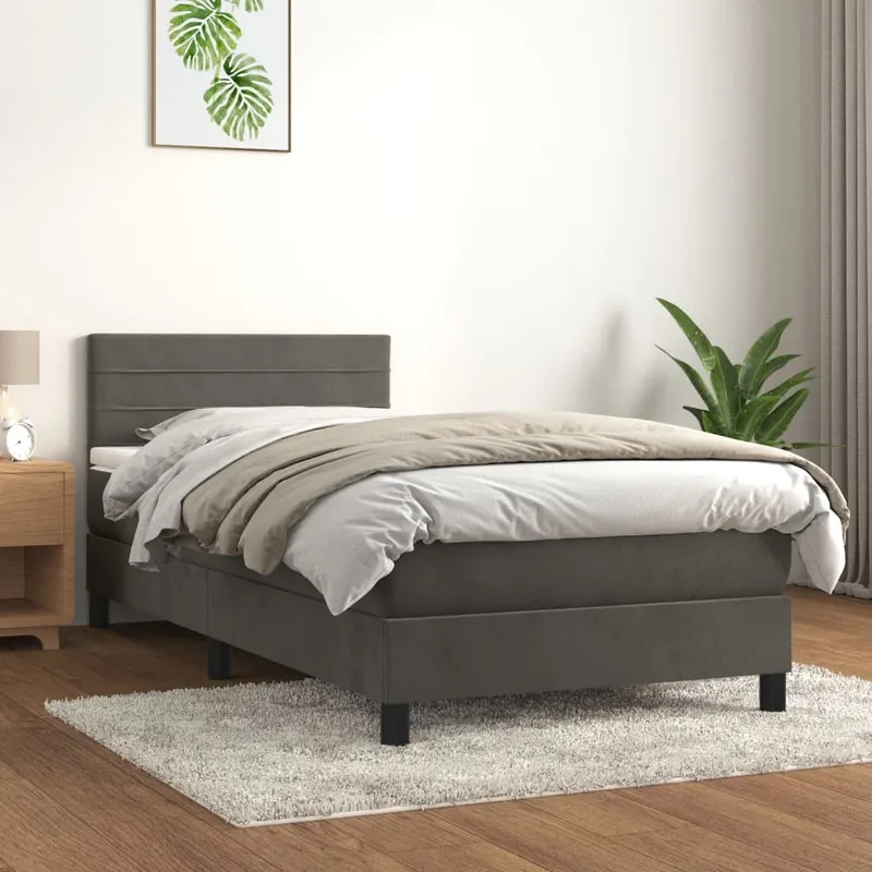 vidaXL Ramsäng med madrass mörkgrå 90×200 cm sammet (#0061)