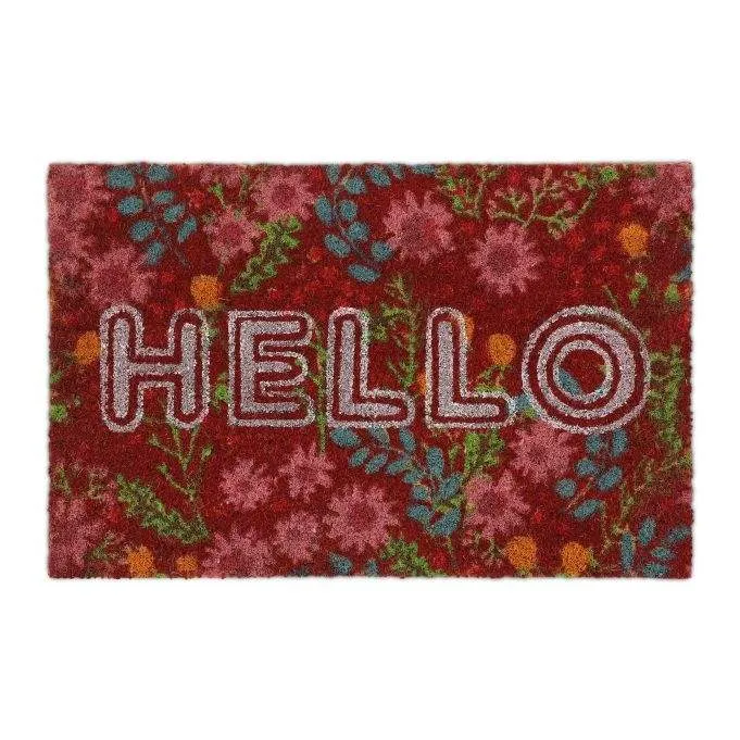 Dörrmatta kokosfiber ”Hello” med blommor