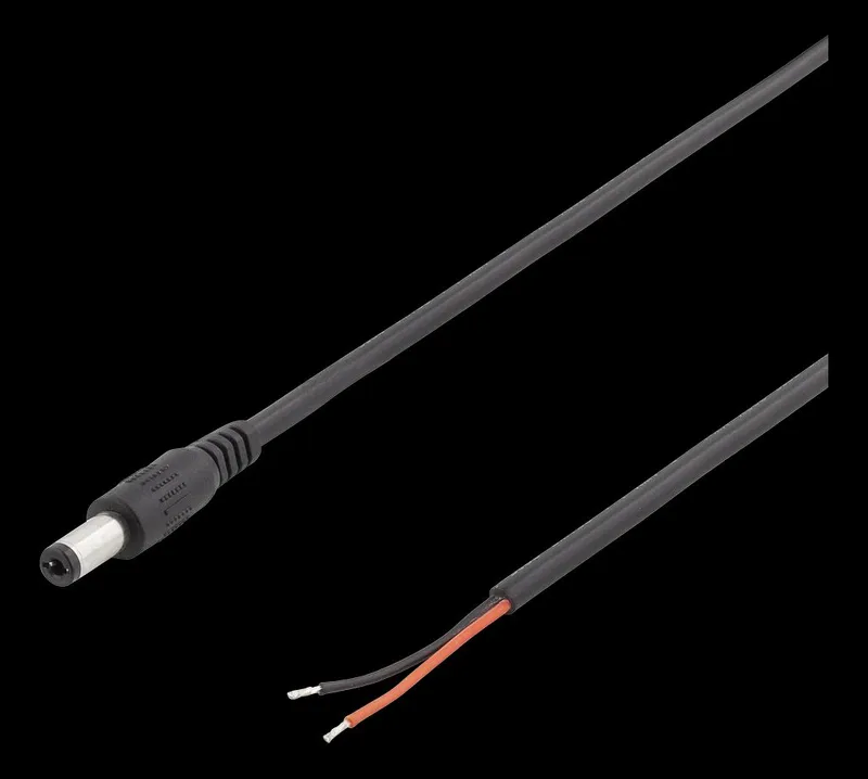 DELTACO – Strömkabel – DC-jack 5,5 x 2,1 mm till blank tråd – 2 m – svart
