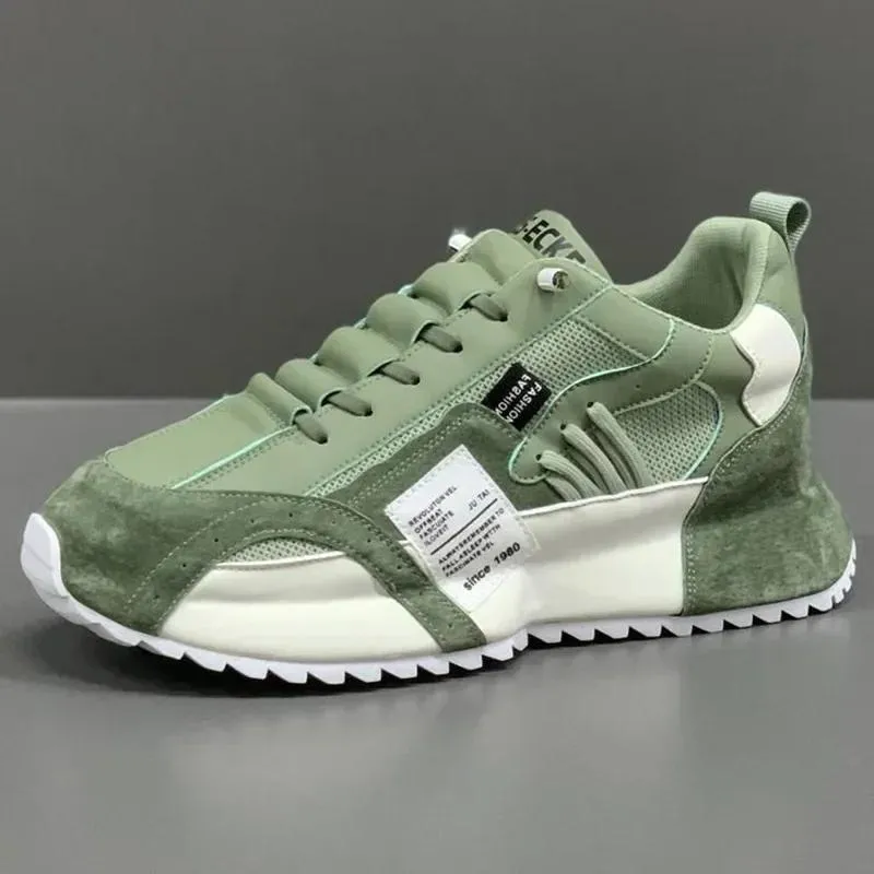 Herresneakers Ensfarget Mote Grønne Mesh Platformsko Casual Nye Sport Firkantsko Zapatillas De Hombre 44 Grønn