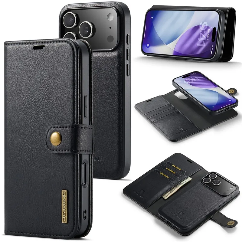 DG MING iPhone 17 Pro Max 2-i-1 Magnet Plånboksfodral – Svart