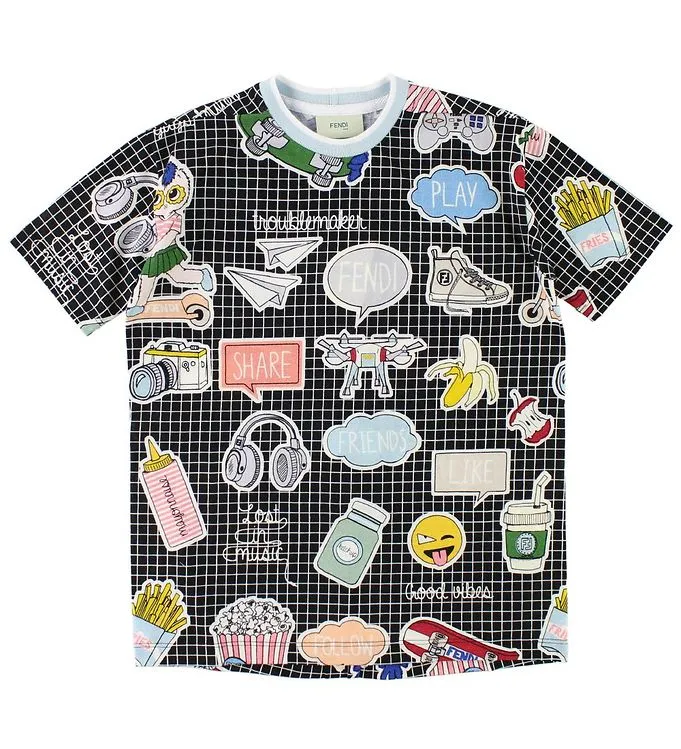 Fendi Kids T-shirt – Svartrutig m. Tryck (#6764)