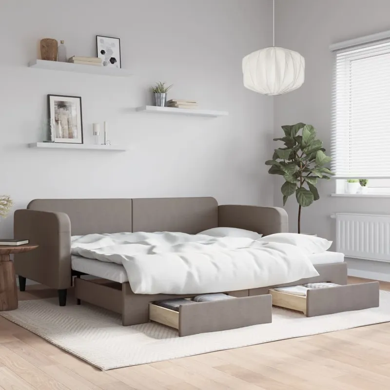 vidaXL Dagbädd utdragbar med lådor taupe 90×200 cm tyg (#2291)