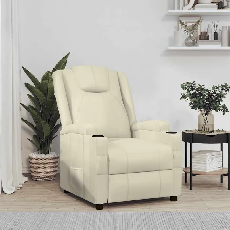 vidaXL Reclinerfåtölj gräddvit konstläder
