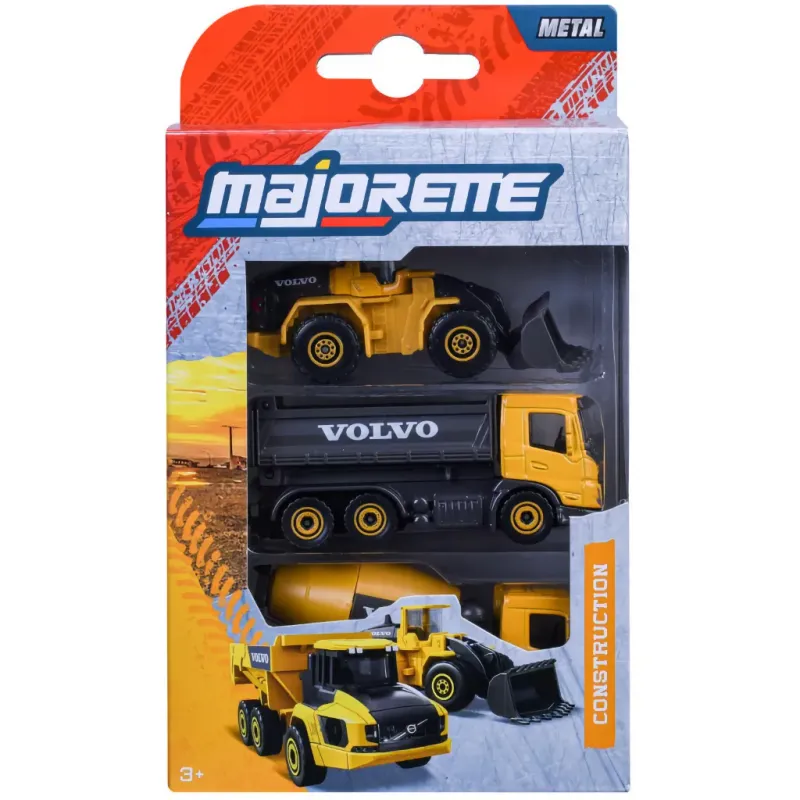 Volvo arbetsfordon – Grävmaskin, dumper, containerbil – Majorette Construction