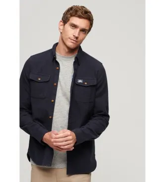 Superdry för män. M4010723A Flanell arbetsskjorta marinblå (S), Casual, Lång ärm, Ekologisk bomull, Hållbar, Marino