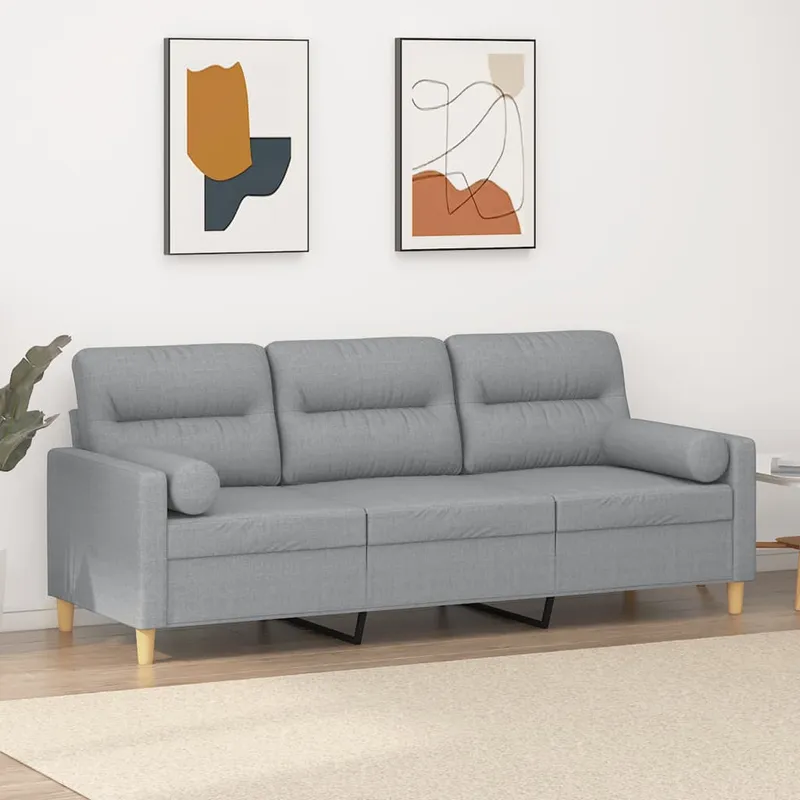 vidaXL 3-sitssoffa med prydnadskuddar ljusgrå 180 cm tyg (#7968)