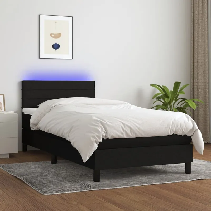 vidaXL Ramsäng med madrass & LED svart 80×200 cm tyg (#7154)