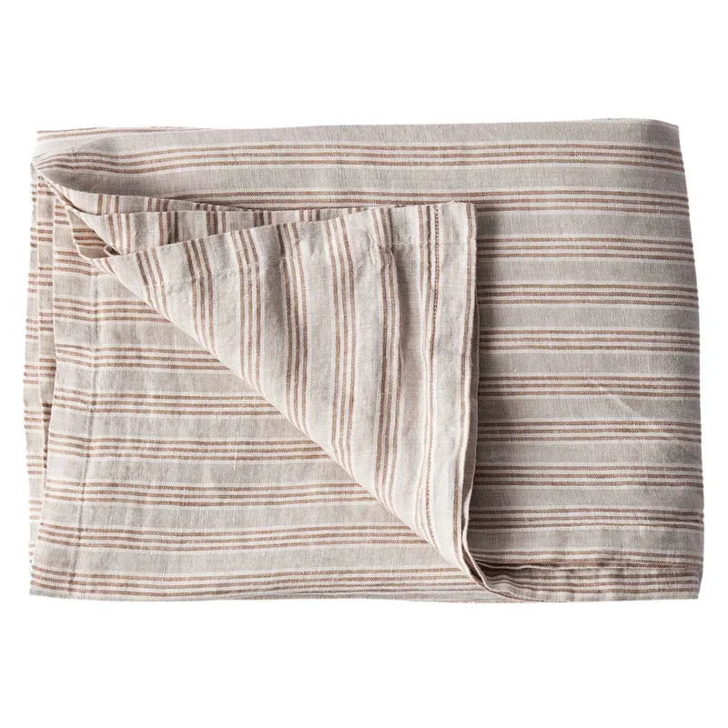 Tell me more Bordsduk i linne 145×330 cm, hazelnut stripe
