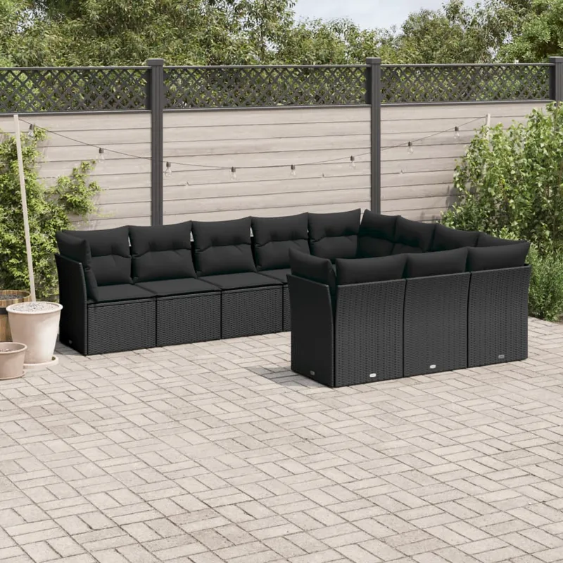 vidaXL Loungegrupp 10 delar med svarta dynor konstrotting (#8165)