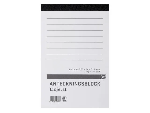 Anteckningsblock A6 linjerat, perforerat, 5 st