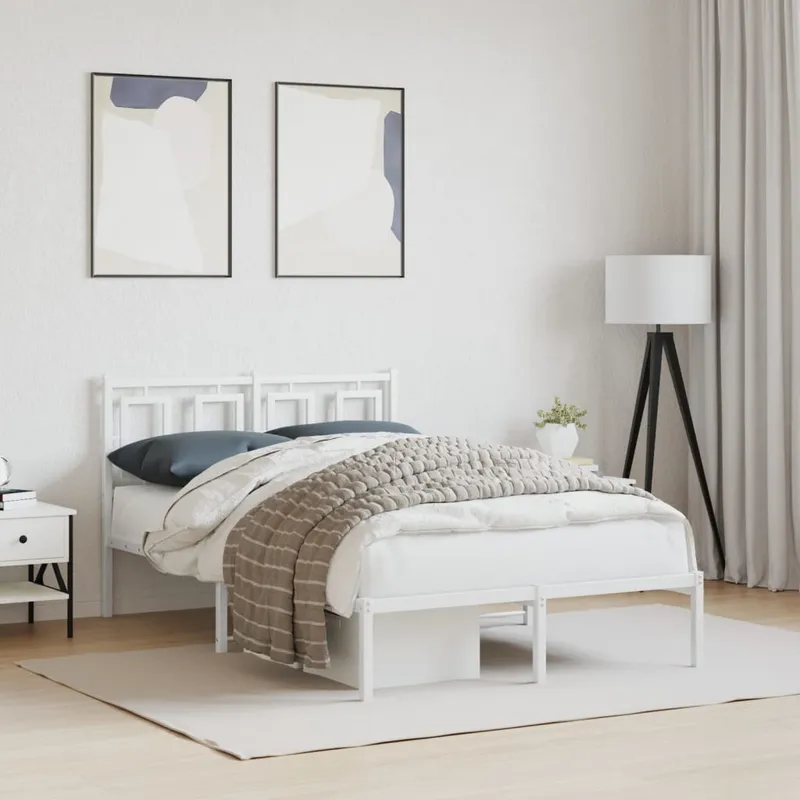 vidaXL Sängram med huvudgavel metall vit 120×200 cm (#5410)