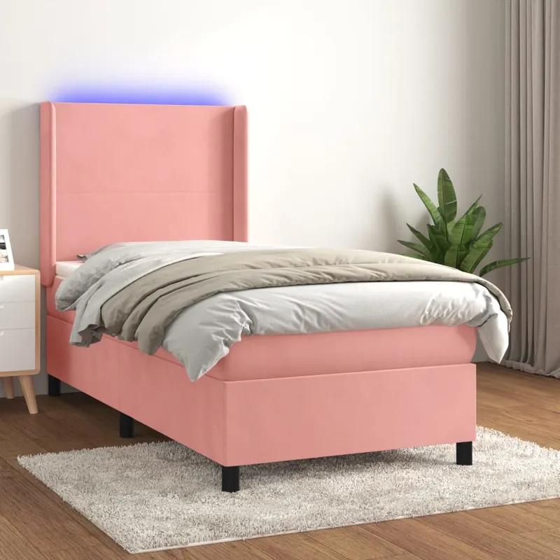 vidaXL Ramsäng med madrass rosa & LED 90×200 cm sammet (#0353)