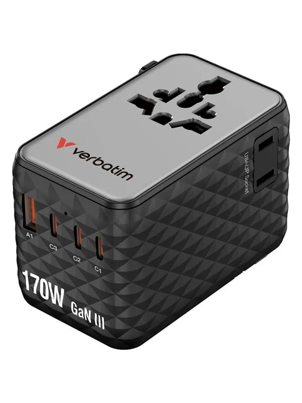 Verbatim Charge ’n’ Travel 170W Universal Travel Adapter - Black