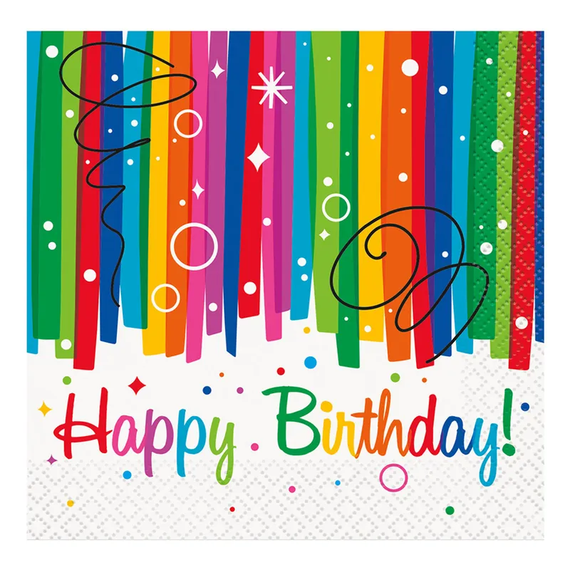Kaffeservetter Happy Birthday Regnbåge - 16-pack