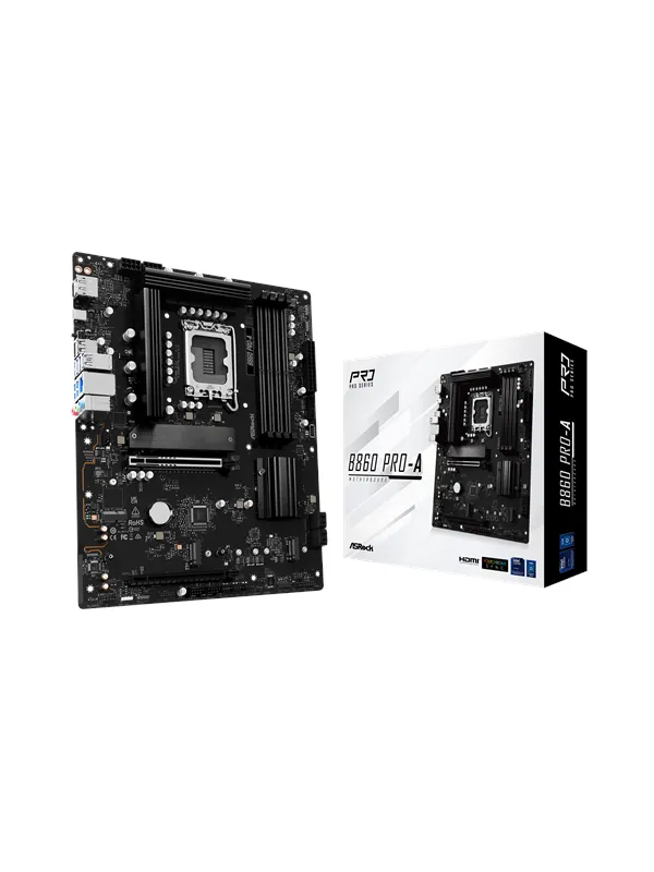 ASRock B860 Pro-A Moderkort - Intel B860 - Intel LGA1851 - DDR5 RAM - ATX