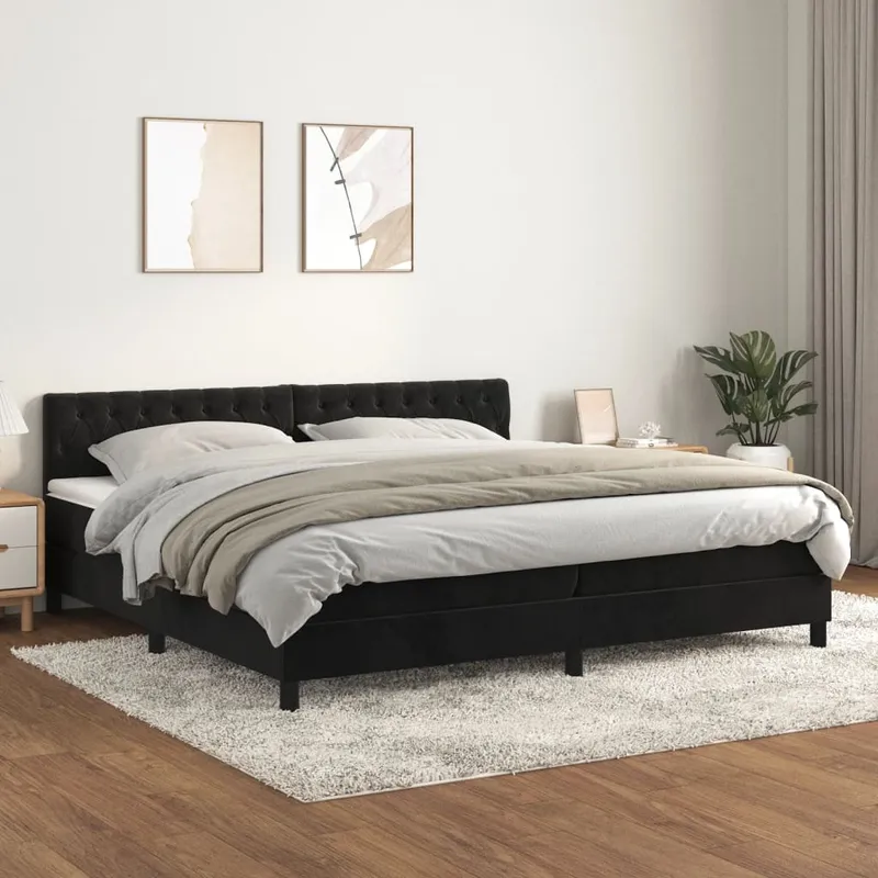 vidaXL Ramsäng med madrass svart 200×200 cm sammet (#1693)