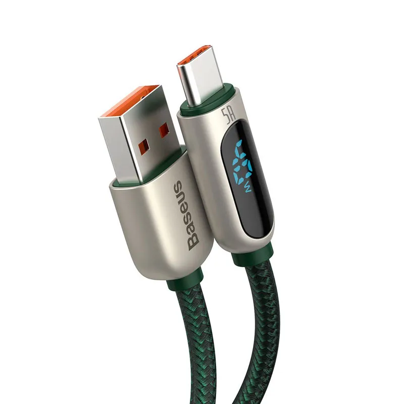 USB till Typ-C 5A-Kabel med display 1 m - Grön